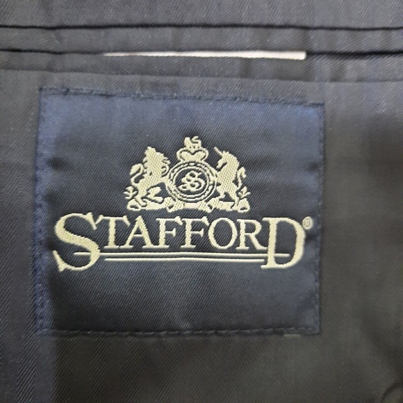 Mens Suit Jacket Blazer Sport Coat 40R 44" Navy Blue 2 Button Wool Stafford Mint - Picture 12 of 15